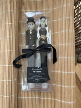 VINTAGE Pier 1 Halloween Skeleton Wedding Couple Bride & Groom Taper Candles 10"